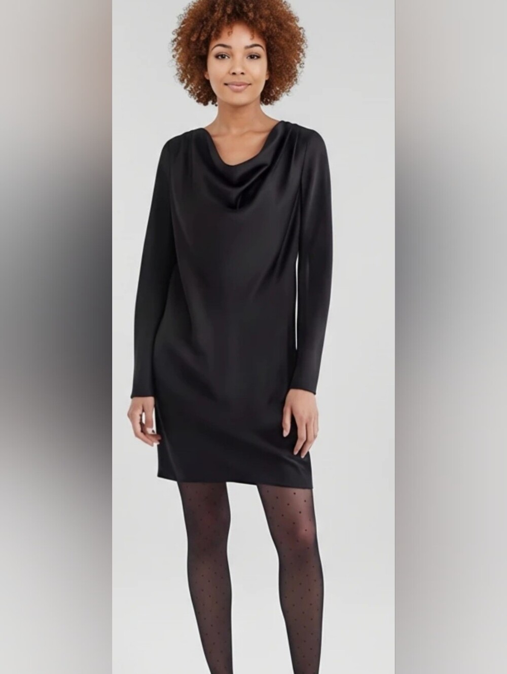 LOFT Womens Size 14 Black Long Sleeve Cowl-Neck Mini Dress Satin Like Material